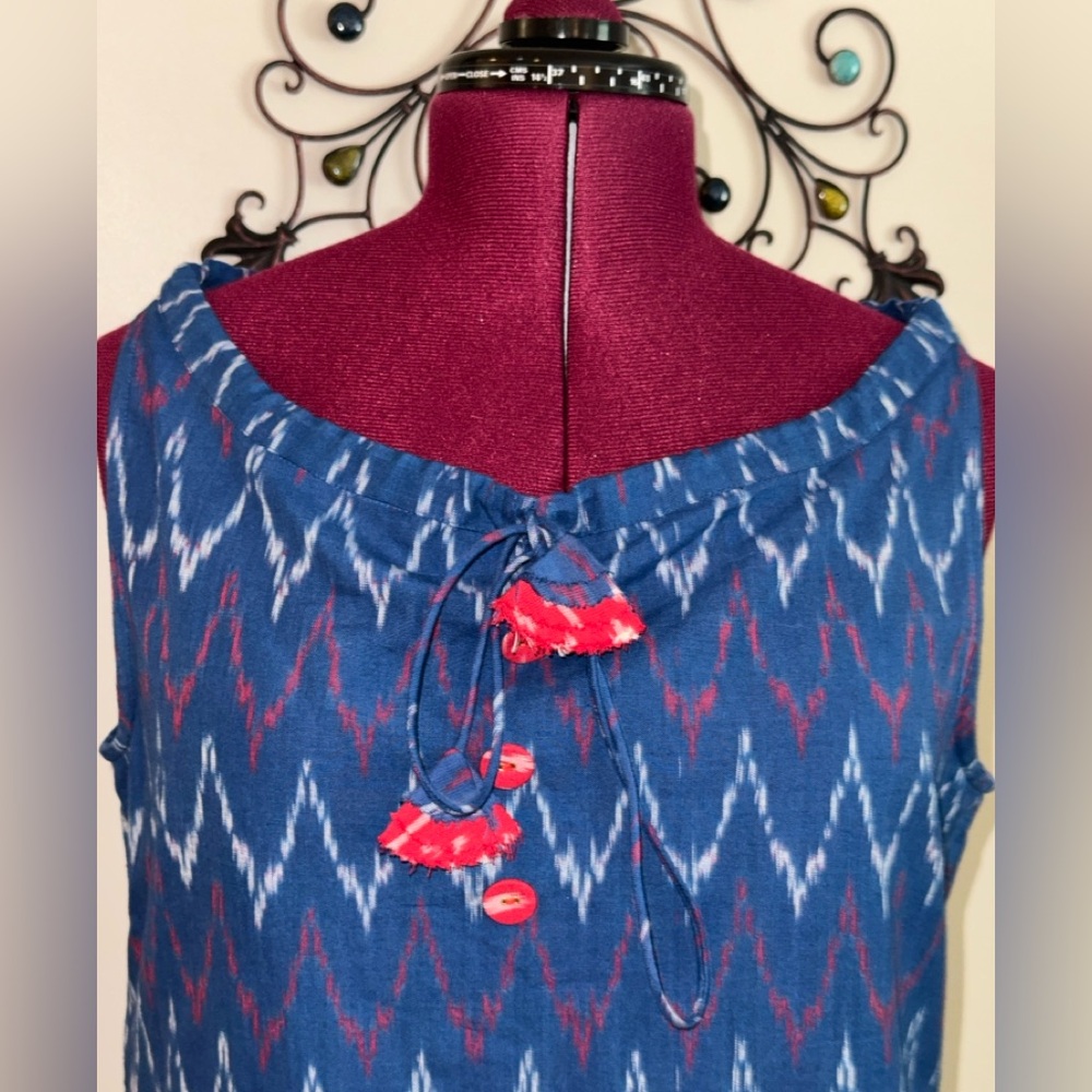Jaypore NWOT indigo blue cinch neck cotton A line dress XL India - Picture 9 of 12